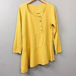 CMC Color Me Cotton Yellow Asymmetrical Tunic Top Size S Lagenlook Artsy‎ Boho